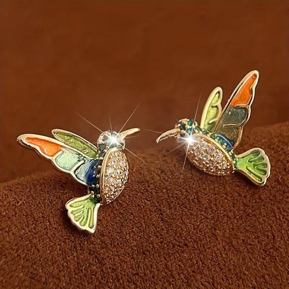 Bohemian Style, Colorful Enamel Hummingbird Earrings Z146